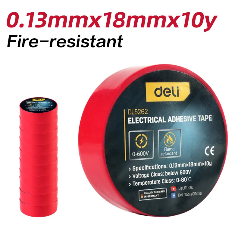 Deli EDL5262 Изоляционная лента 0.13mmx18mmx10y красная